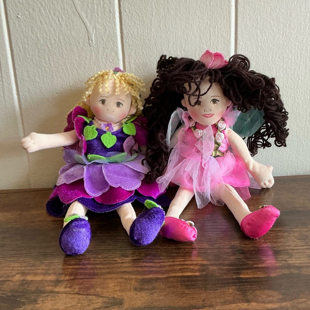 Rare Lot Of 2 Soft Plush Lightweight Hearth Song June Garden Fairy Toy Dolls